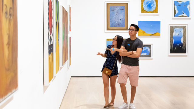 People looking at art in the Hammer Museum galleries