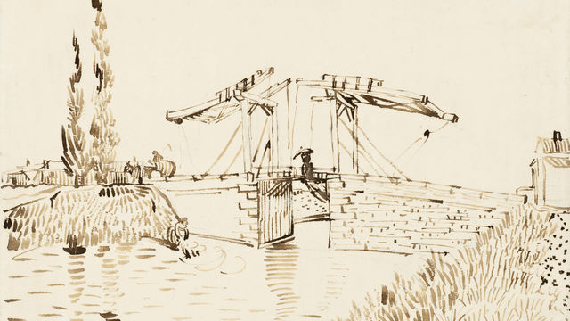 Vincent van Gogh, The Langlois Bridge, 1888, Brown ink over traces of black chalk, Los Angeles County Museum of Art.