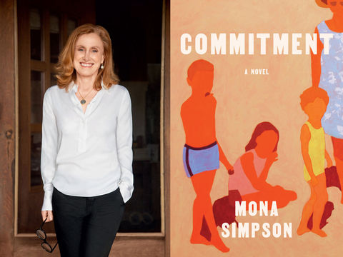 Photo of Mona Simpson alongside the cover of her book Commitment