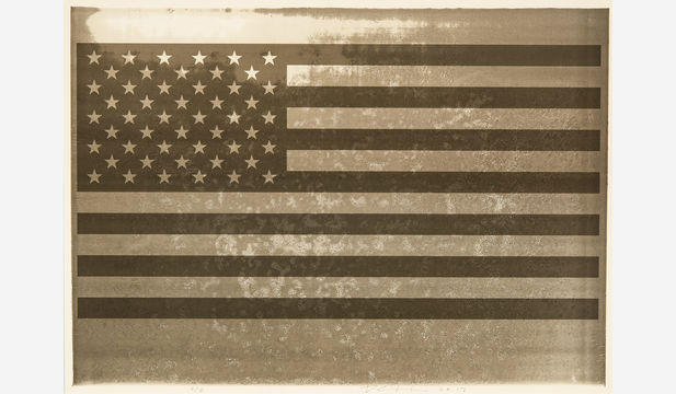 Sepia-toned print of the American flag