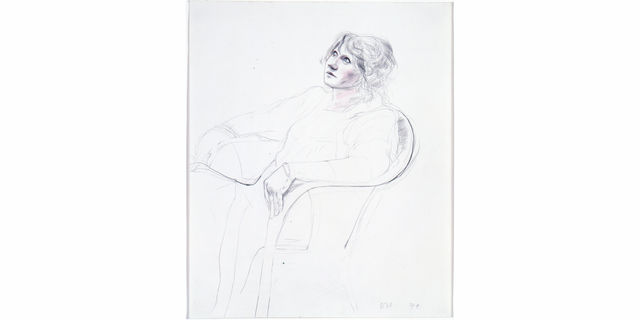 Sketch of a woman sitting in a chair and smoking