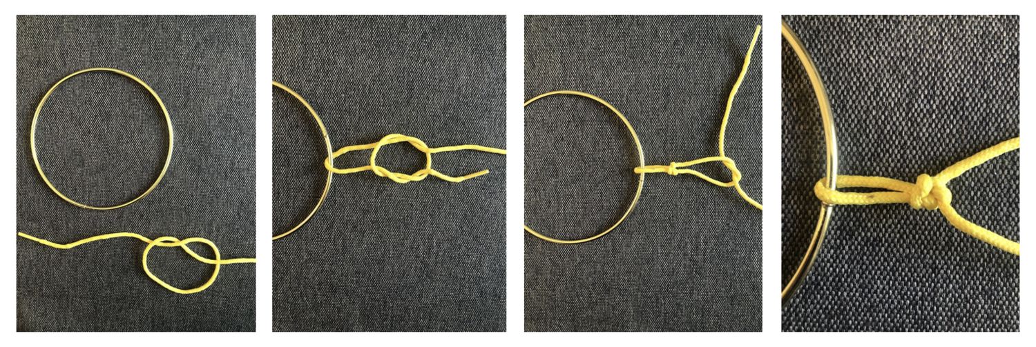 Four side by side photographs showing how to tie a Kryston Non-SLip Loop Knot