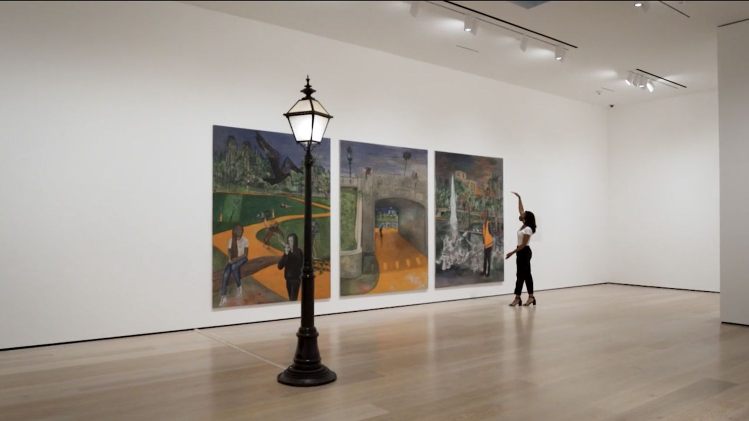 Gallery view of Jill Mulleady's "Made in L.A." triptych
