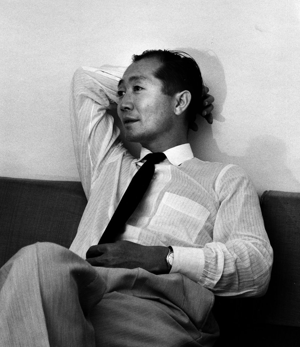 Candid black & white photo portrait of architect Minoru Yamasaki