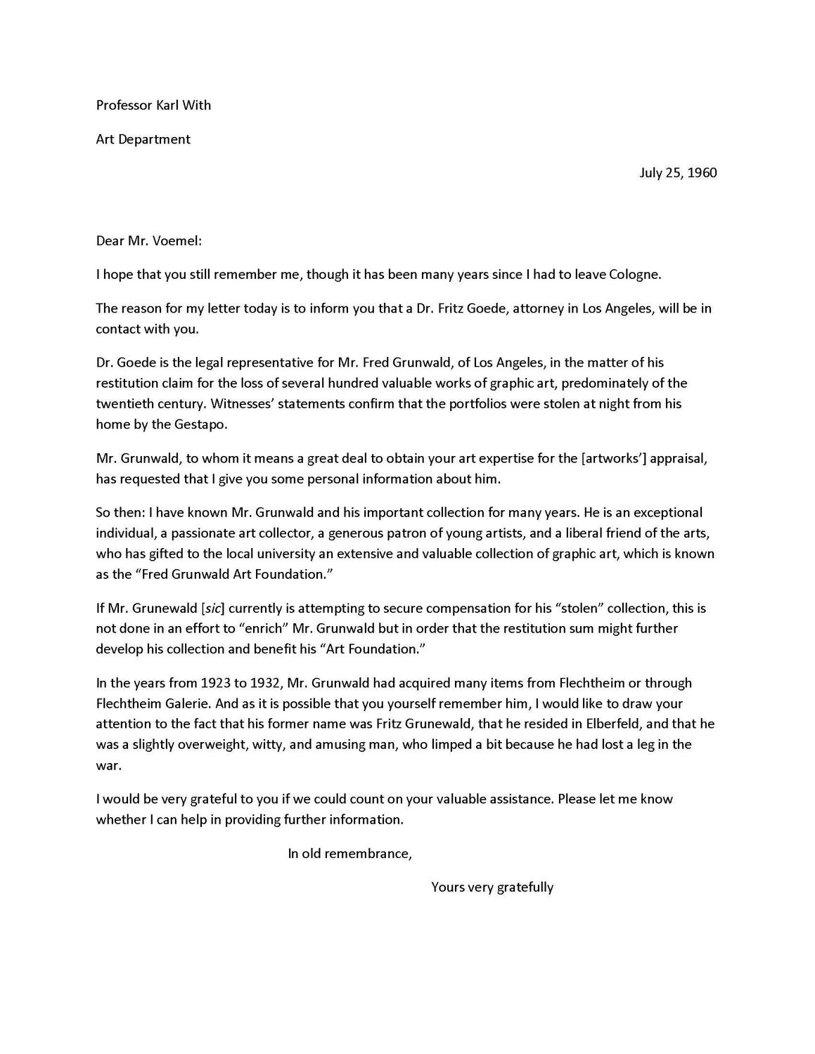 Letter from Karl With to Alex Vömel, English translation, July 25, 1960. Getty Research Institute Special Collections, Karl With Papers. © Christopher With. Translation by Kirk Nickel.
