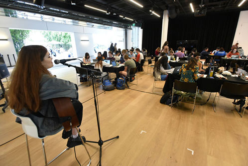 Live music performed by UCLA students such as Paige Shannon (pictured here) was the backdrop for the Hammer Study Hall during finals at UCLA.