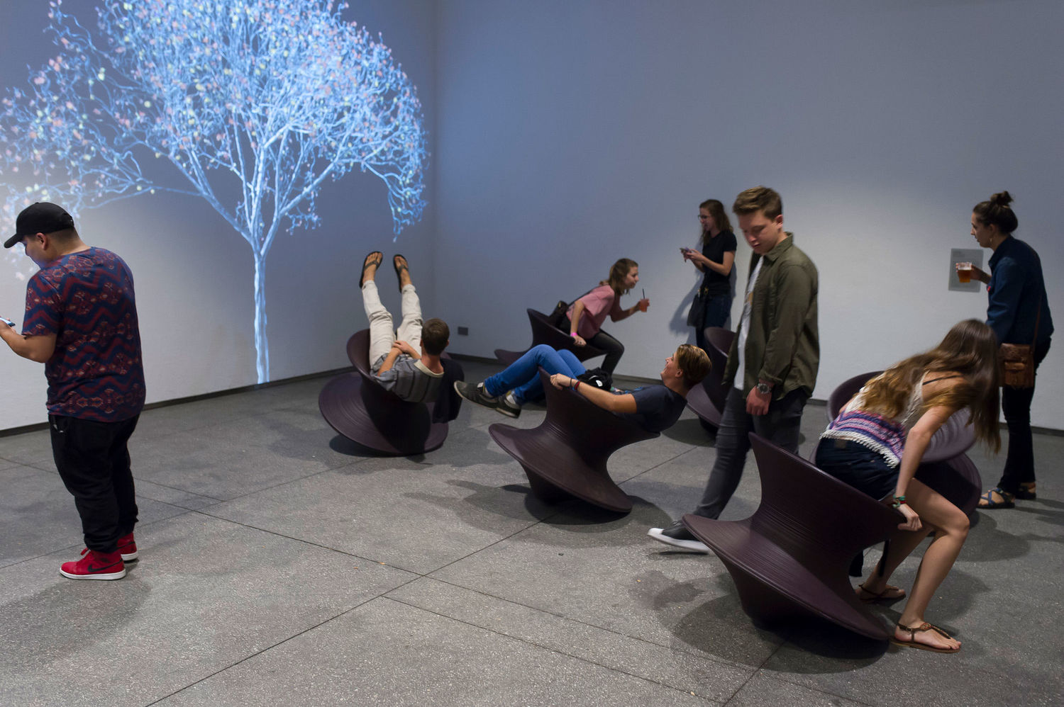 Visitors in front of Jennifer Steinkamp's installation