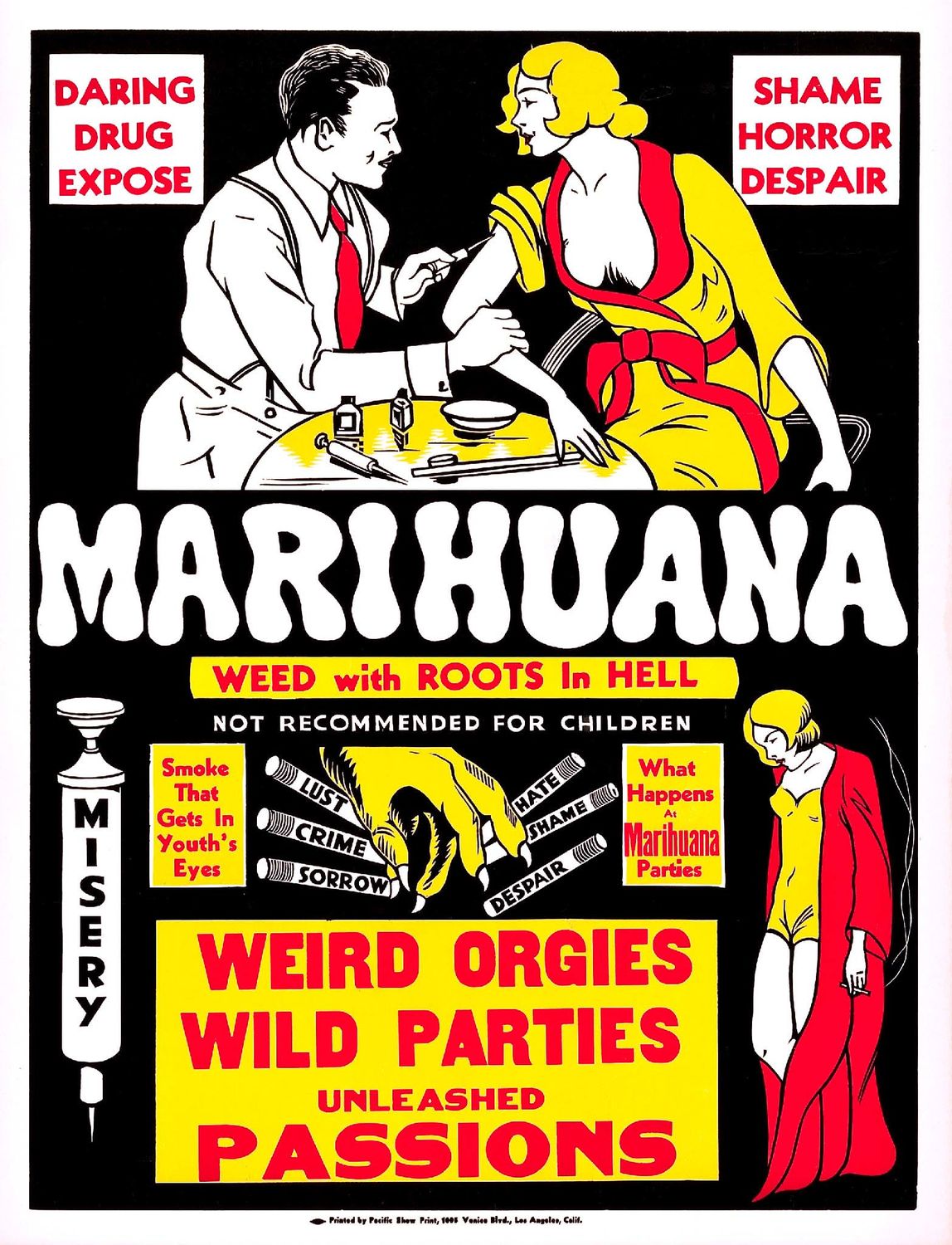 Promotional poster for "Marihuana: Weed with Roots in Hell" (1936) Dir. Dwain Esper