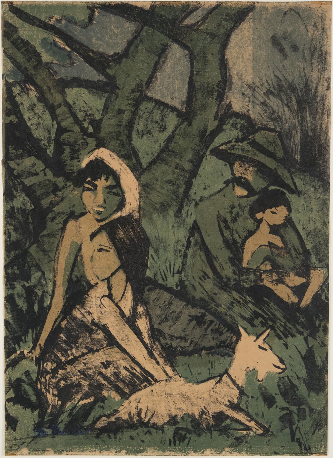 Lithographs from Otto Mueller’s “Gypsy” series were among those seized from Fred Grunwald’s collection by the Gestapo in 1934 or 1935. Grunwald acquired impressions from this series again after resettling in Los Angeles. Otto Mueller, Encamped Gypsy Family with Goat, 1926 – 1927. Collection UCLA Grunwald Center for the Graphic Arts, Hammer Museum. Gift of Mr. and Mrs. Fred Grunwald.