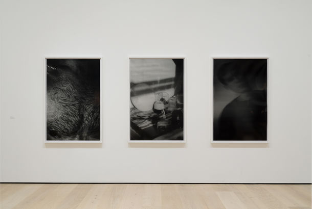 Three black and white abstract photographs 