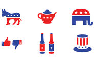 Blue and red graphic icons of the republican and democratic parties, on a white background.