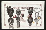 Four figures drawn on a sushi restaurant menu