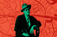 Bloomsday 2020 illustration featuring James Joyce superimposed over a map of Dublin