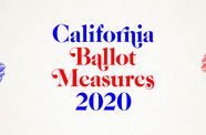 A red-and-blue graphic with a thumb up and a thumb down reading California Ballot Measures 2020