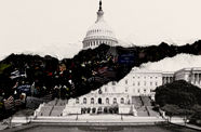 A photograph of the Capitol with a tear through it
