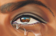 Tears streaming from a brown eye in a close detail of a painting entitled "Mr. Rene # MAN POWER" (2011) by Fulton Leroy Washington (aka "MR. WASH") 