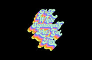 Graphic on a black background with the text "F*ck White Supremacy Let's Get Free" written in teal cursive lettering with rainbow-colored shadow.