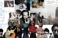 A collage of various figures on a white background