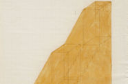 A drawing of orange-yellow stairs on graph paper