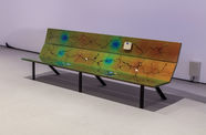 Bench with thermal map design and crackling painted on it. 