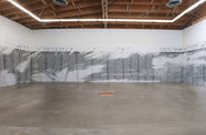 Installation photo of a large-scale graphite-on-paper artwork by artist Andrea Bowers
