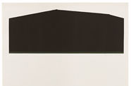 Acrylic depicting dark geometrical mass on the top half of the sheet of paper