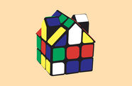 Graphic of a Rubik's Cube in the shape of a house