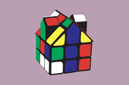 Graphic of a Rubik's Cube in the shape of a house