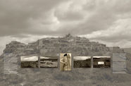Black and white landscape image with other photos overlayed
