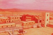 Red wash over a small town