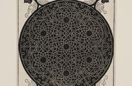 Woodcut with intricate floral and geometric engravings