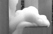 Black and white image of a sculpture made of foam