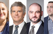 Head shots of Leah Aden, John Fortier, Justin Levitt, and Yoel Roth