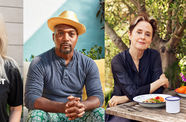 Headshots of Maggie Baird, Bryant Terry, and Alice Waters