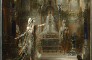 an oil painting of three women inside a church