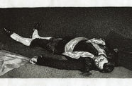 A drawing of a man lying on the ground