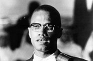 Black and white image of Malcolm X