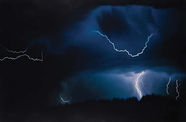 Lightning striking in the dark sky