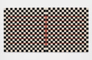 Black and white checkered image featuring red lines running through the pattern.