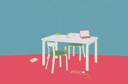 Graphic of a desk covered in study materials