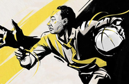 Expressive drawing of Dr. Martin Luther King, Jr. dribbling a basketball