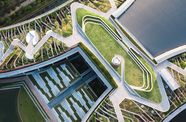 Aerial view of a green roof garden