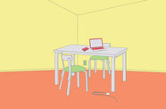 Colorful graphic of a work desk