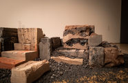 Blocky installation work made from natural materials