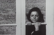 A woman looks through a window