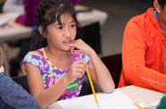 A child participating at an 826LA workshop at the Hammer