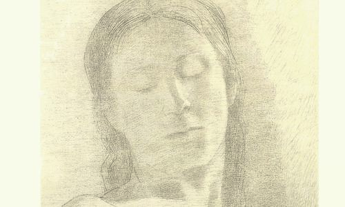 Pencil sketch of a person from the shoulders upward