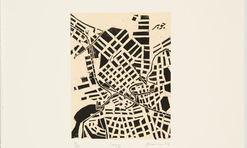 Black-and-white woodcut of a map of the city of Grozny