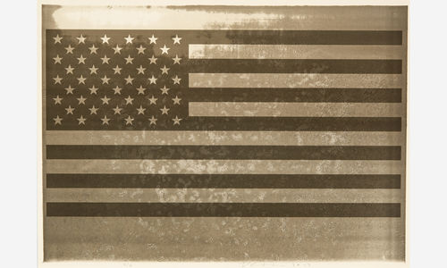 Sepia-toned print of the American flag