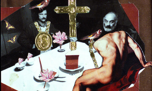 Collage of two men at a table
